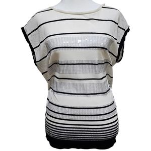Marc Cain Women's Sheer Sequin Striped Dolman Short Sleeve Top - Size N 3 / US 8